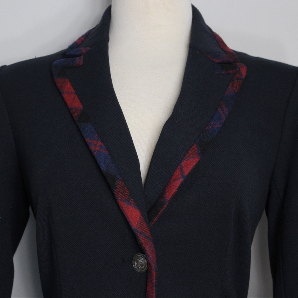 ❗️FINAL PRICE CLOSET CLOSING Gibson Preppy Navy Plaid Trim Blazer NWOT - Picture 3 of 8